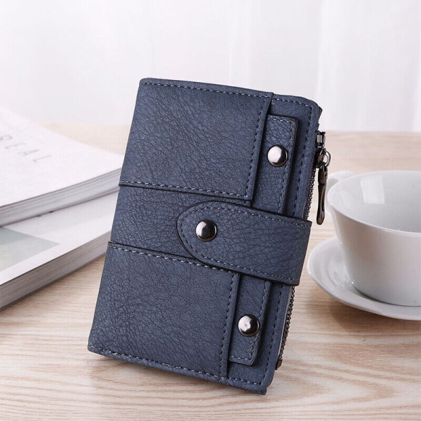 Mode hopfällbar liten plånbok Dam Plånbok för korthållare i läder Blue