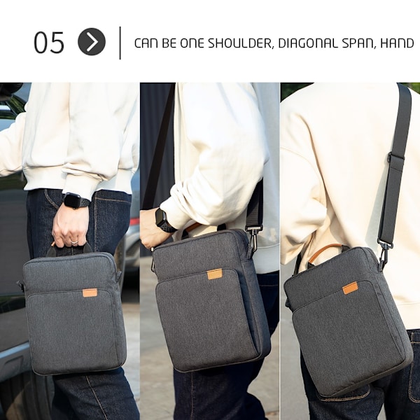 Minimalistisk tablettväska för iPad, passar 11-tums surfplattor och bärbara datorer, enkel axelrem/crossbody-väska (svart grå)