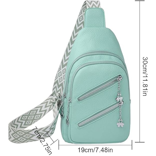 Mjukt läder casual dam crossbody väska bred axelrem sport PU läder axelväska dam bröstväska bröstväska multi fack midje bälte väska Green