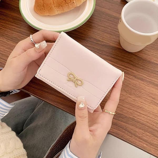 Women's Wallet with Bow Simple Card Exclusive Small Foldable Multiple Card Slots Large Capacity Blue