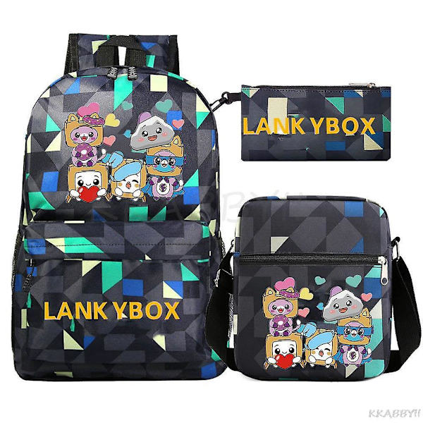 Lankybox Skolväska Cartoon Axelväskor Casual Canvas Bag Student Laptop Mochilas3st setbild färg3