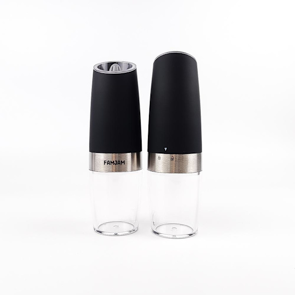 Famjam 2st Kryddkvarn Elektrisk Gravity-sensor Kryddkvarnar Black