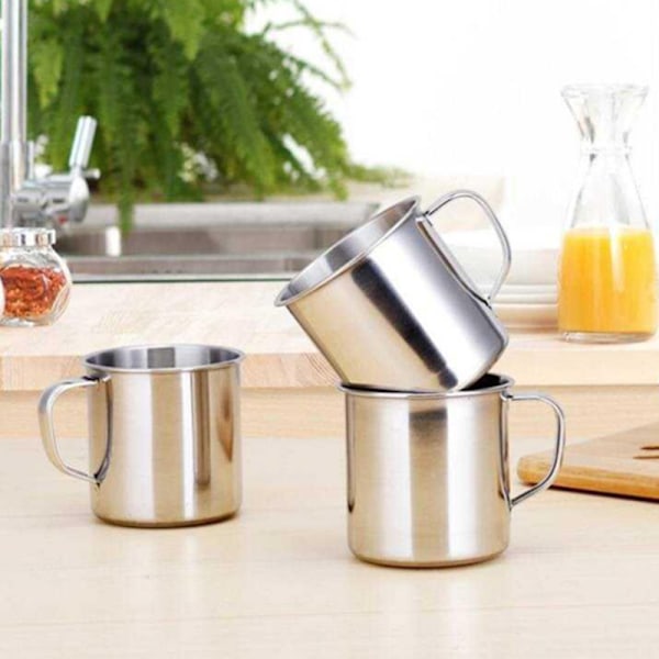 6st Utomhuscamping Vandring Temugg kopp rostfritt stål kaffe Silver 3pcs Silver