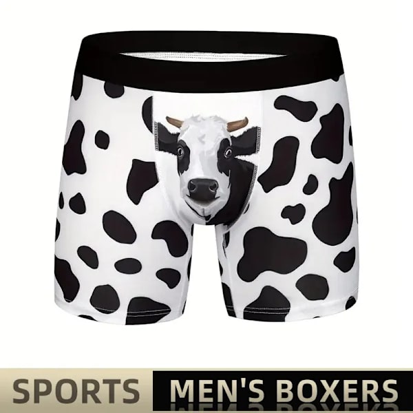 Män Sport Boxare Underkläder Kalsonger Sport Svart ML XL Tecknad ko Utskrift Ventilera Mode Fitness Casual Bekväm black XL black