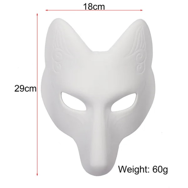 Japansk Kabuki rävmask Japansk anime cosplay mask Vit Blank