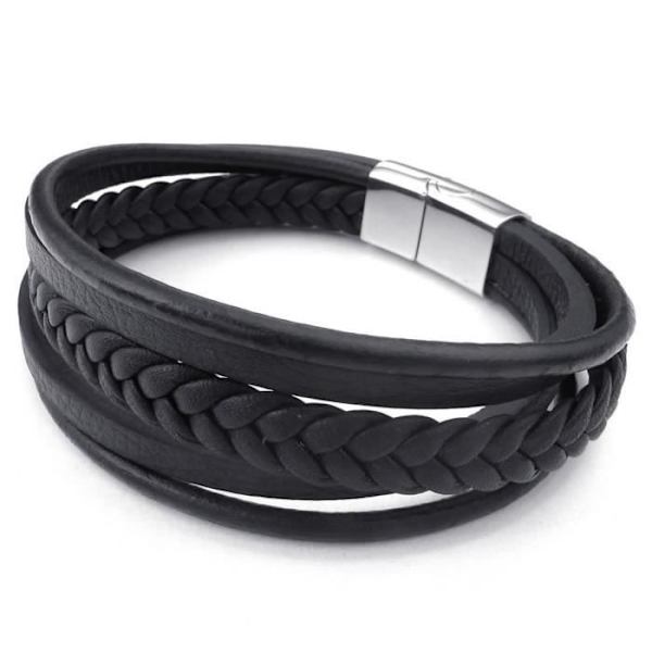 Armband för män - Flätad manschett, magnetlås - Läder - Rostfritt stål - Fancy - för män och kvinnor - Kedja...
