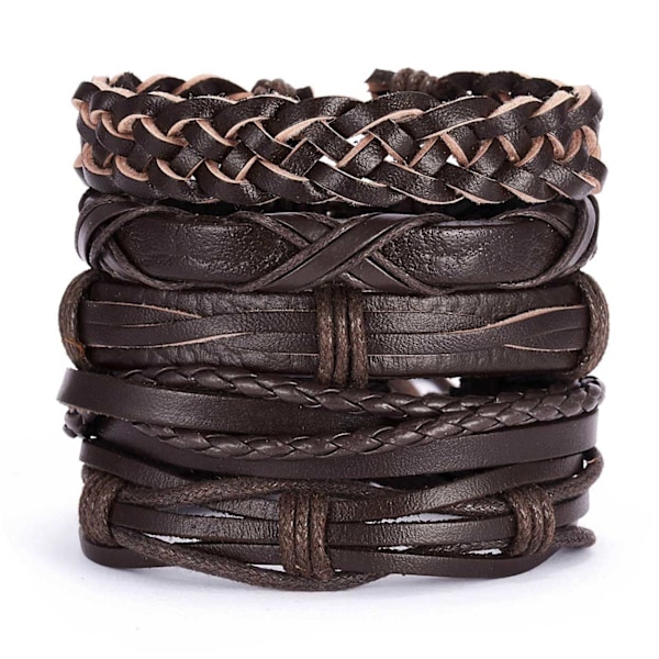 5-pack handgjorda läderarmband för män, bruna brown