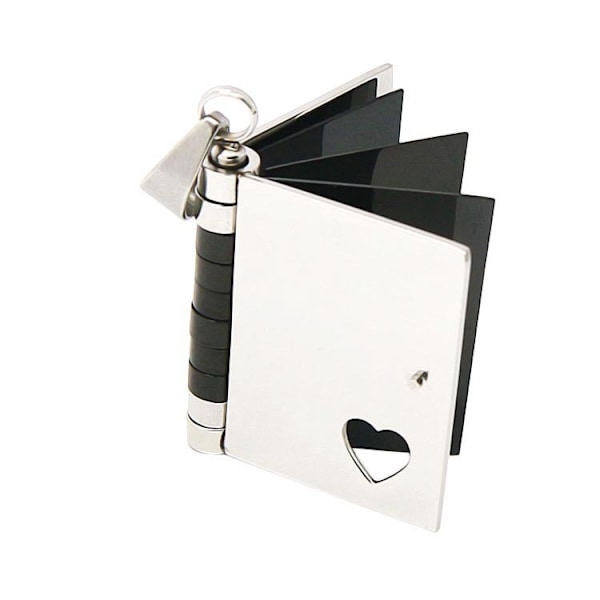 Halsband för par i rostfritt stål, bokformat, öppningsbart album, kärleksbrev, lås, kedja, pläterat äkta guld, smycken, Alla hjärtans dag-present, minnessak, svart (tom) Style 2 Silver