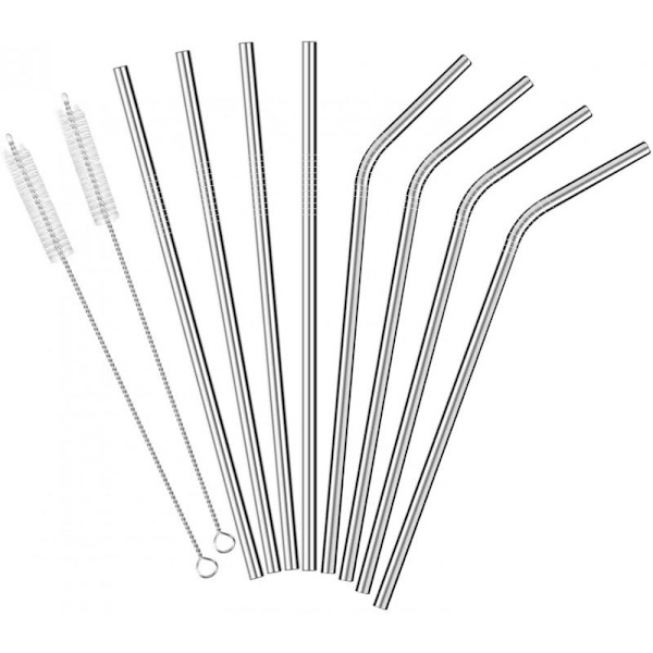 8-PACK Rostfria Metallsugrör silver