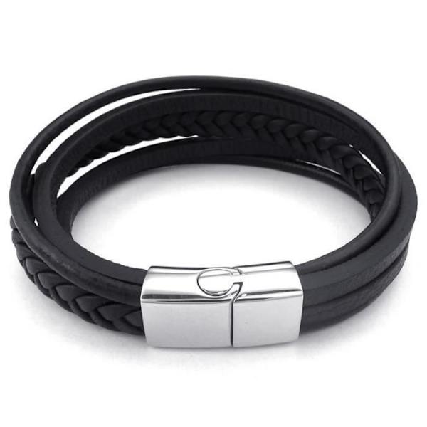 Armband för män - Flätad manschett, magnetlås - Läder - Rostfritt stål - Fancy - för män och kvinnor - Kedja...