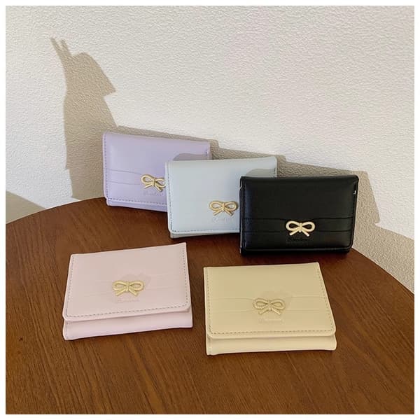 Women's Wallet with Bow Simple Card Exclusive Small Foldable Multiple Card Slots Large Capacity Blue