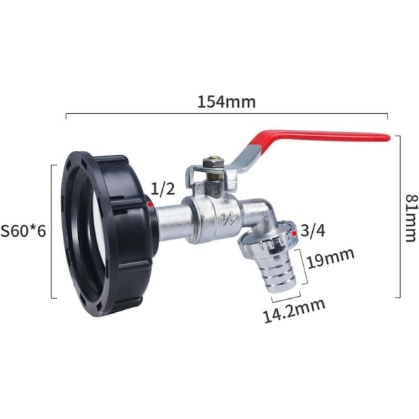 IBC-tankadapter 1/2\" gängkontakt, kran 1000L tankkran