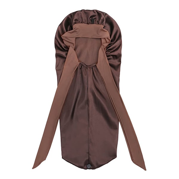 Satin Lång Sovmössa med Ny Båge Huvudband Hatt Satin Perm Hatt Stor Storlek Multi Färg Justerbar brown
