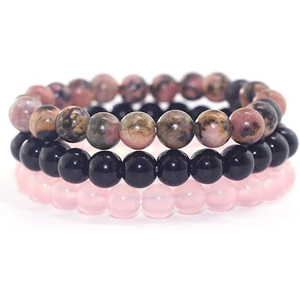 8mm Naturligt stensträngarmband set män och kvinnor Ros Rubin Kvarts Svart Onyx stapelbart pärlarmband manuellt elastiskt armband S