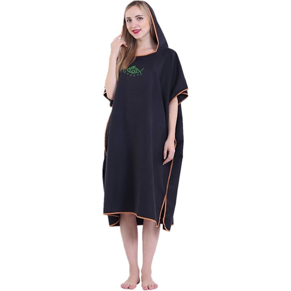 Unisex Bad Poncho Strandhandduk Mikrofiber Snabbtorkande Badrock Poncho med Huva Badlakan（svart） black