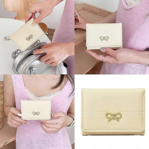 Women's Wallet with Bow Simple Card Exclusive Small Foldable Multiple Card Slots Large Capacity Pink