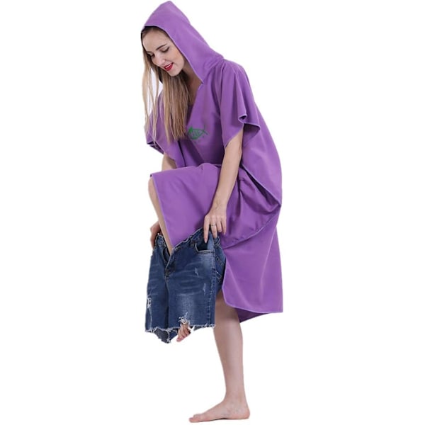 Unisex badrock Poncho strandhandduk mikrofiber Snabbtorkande badrock Poncho med huva Badhandduk (lila) Purple