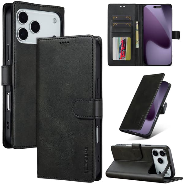 Compatible with iPhone 17 Pro - Flip Cover Protective Wallet Case / Black