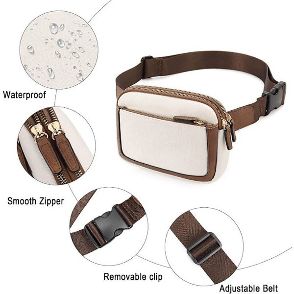 Dam PU-läder bältesväska Crossbody midjeväska Reseaxelväska Black with Brown
