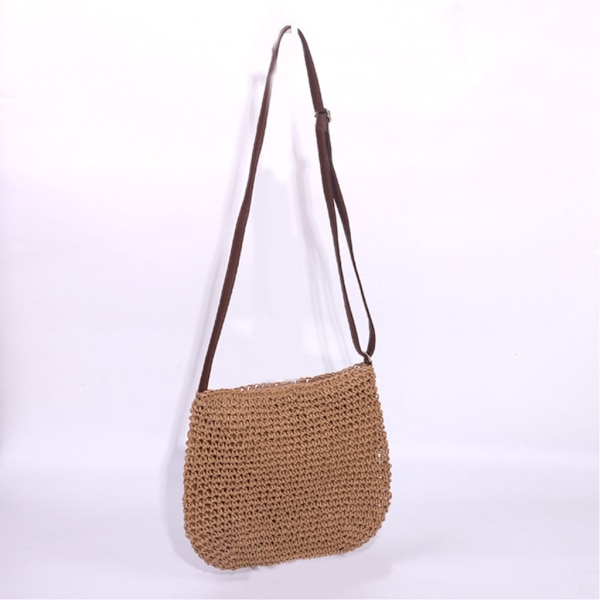 Sommar Halm Crossbody väska Dam Beach Holiday vävda axel handväska Plånböcker Khaki
