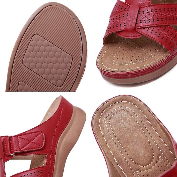 Sommarkvinnor Premium ortopediska sandaler med öppen tå Mörk Röd 38 Dark Red