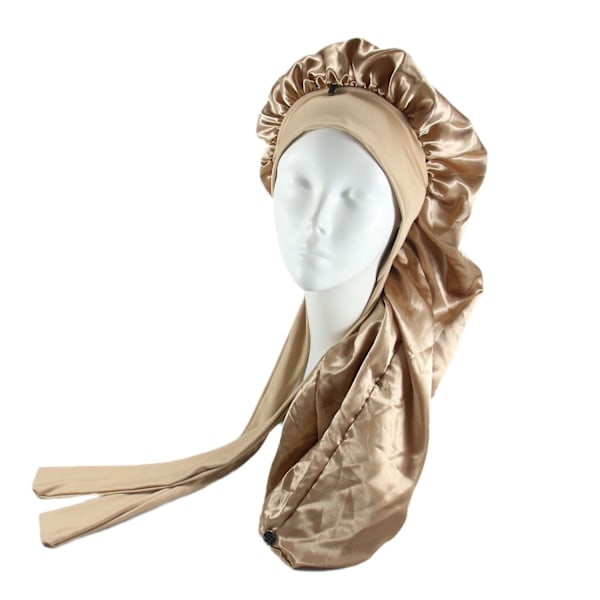 Satin Lång Sovmössa med Ny Båge Huvudband Hatt Satin Perm Hatt Stor Storlek Multi Färg Justerbar gold