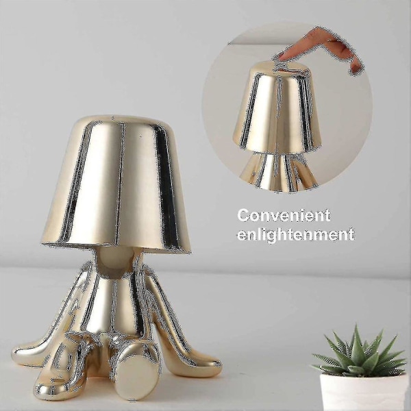 Sängbordslampa med touch, guld Thinker-lampa, skrivbordslampa, sladdlös, uppladdningsbar, bärbar, dekorativ nattbordslampa med USB-laddning B silver B