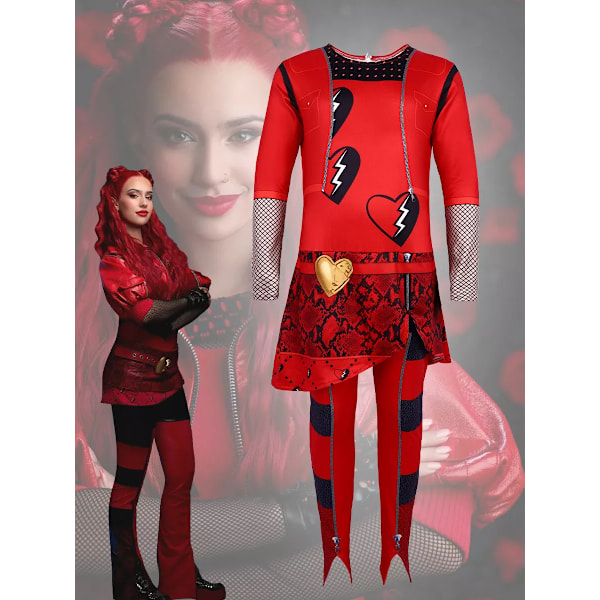 Descendants Röd Kostym för Barn, Disney Descendants The Rise of Red Kostym Klänning Halloween Kostymer Anime Kläder 120cm