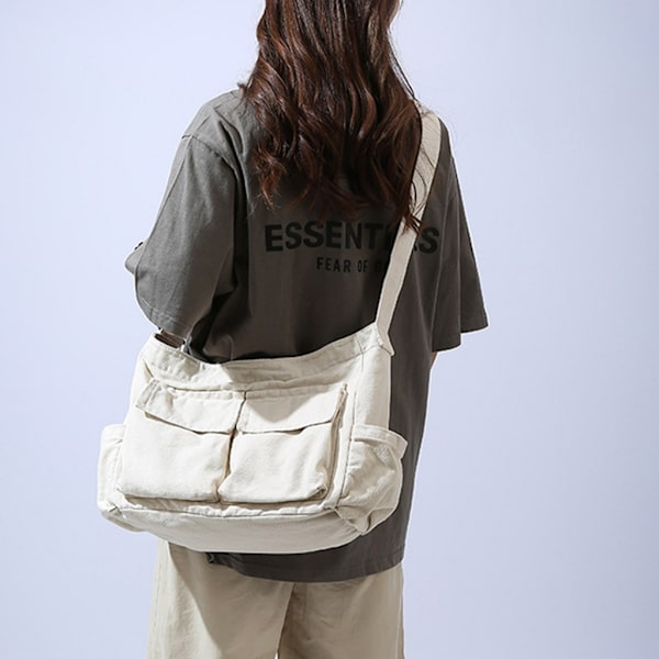 Konstnärlig och unisex skolcrossbody axelväska i solid färg med stor kapacitet, casual canvas studentväska för både pojkar och flickor Green