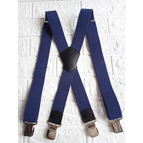 Hängslen med extra starka metallklämmor 4 cm breda Heavy Duty hängslen One Size Passar alla män och kvinnor Justerbar och elastisk X-form (blå)
