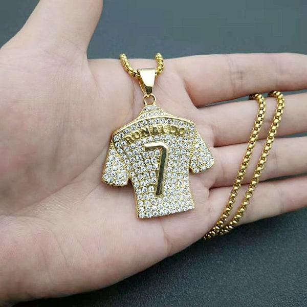 Hip hop personlighet trend fotbollsfan Ronaldo VM No.7 halsband mångsidigt titanstål hänge halsband Golden