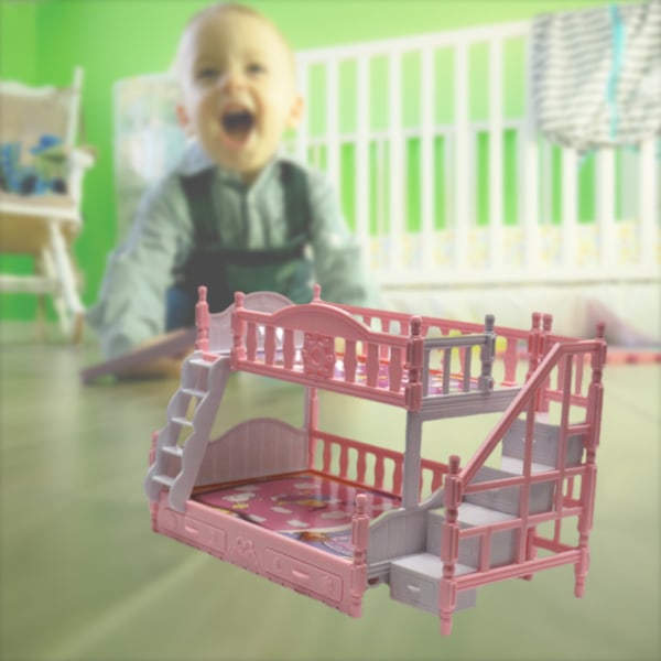 Våningssäng för dockhus med stege - Miniatyr möbler för dockhus - Tillbehör för rollspel - Favoritleksak för flickor