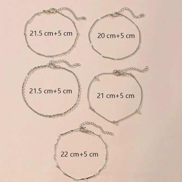 1 st Silver Boho Carifin pärlfotsmycke Flerlagers Silverkedja Vristband Brtacelets Strandtillbehör Justerbara fotsmycken för kvinnor och flickor