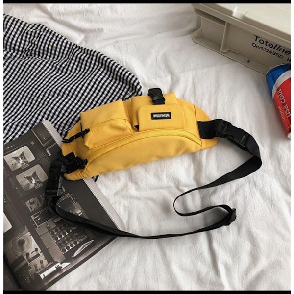 Trendig midjeväska i nylon för män och kvinnor - perfekt för studenter, sport och vardag - enkel axel- och crossbody-väska för mobiltelefon Yellow Frog