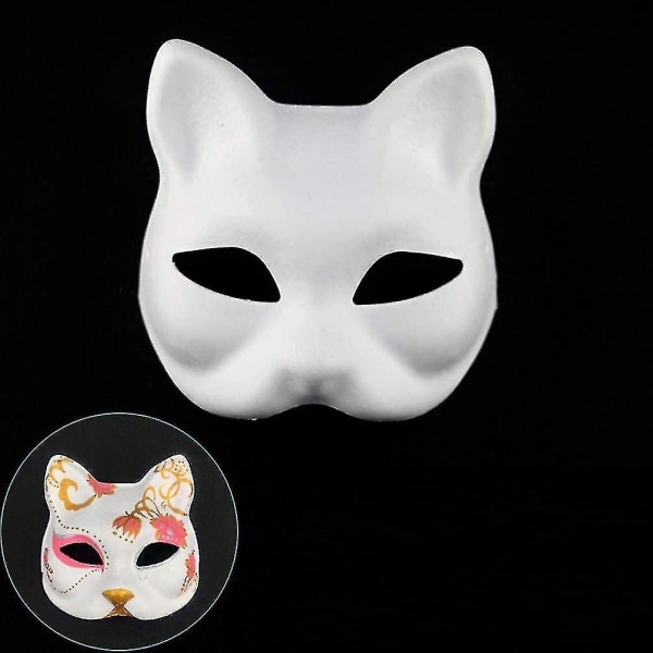 10 st Vita ansiktspappersmasker Tomma masker för att dekorera självmålande maskeradfest (kattstil)z - Perfekt
