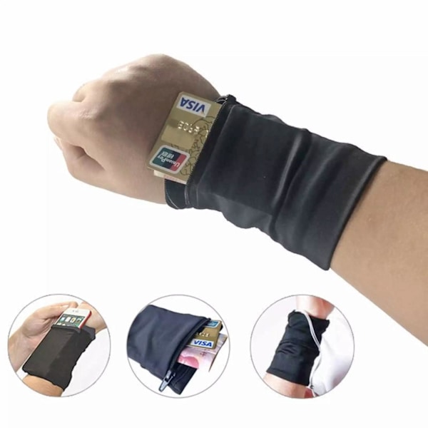 Sportarmband med Fack / Armband för Mobil, nycklar, pengar m.m. Svart one size black