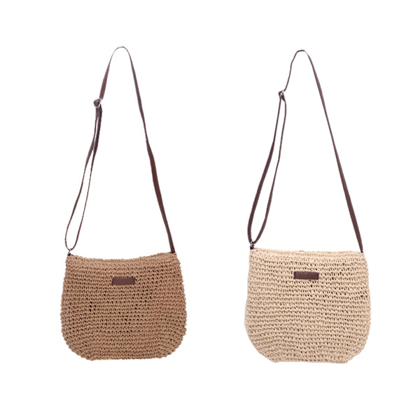 Sommar Halm Crossbody väska Dam Beach Holiday vävda axel handväska Plånböcker Beige