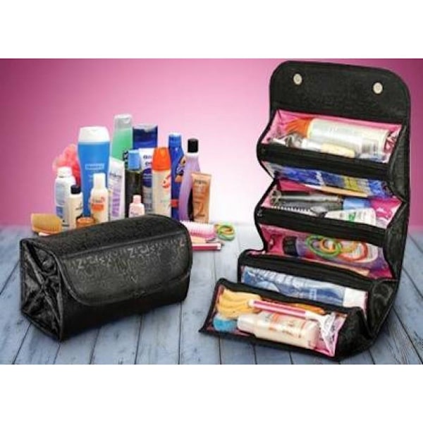 Sminkväska med 4 fack / Necessär Organizer - Organiserare black
