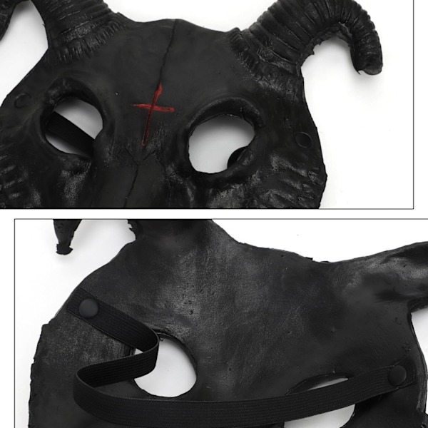 Halloween halvansikte Skrämmande djurmask,Karneval Demon Mask F?rhorn Ghost Devi Black Goat