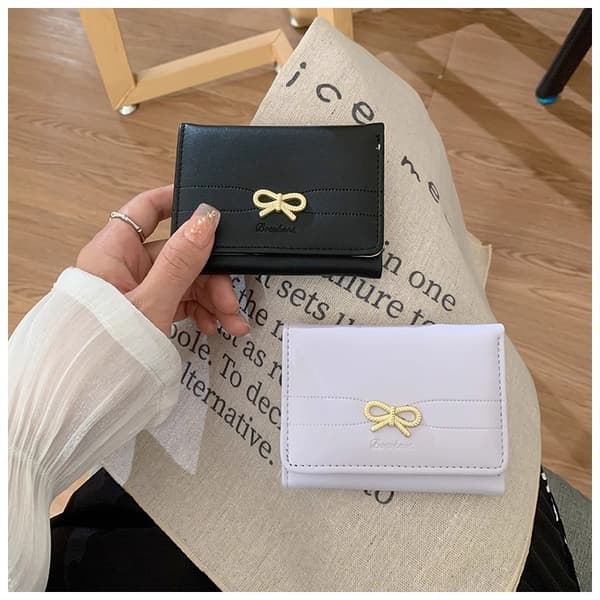 Women's Wallet with Bow Simple Card Exclusive Small Foldable Multiple Card Slots Large Capacity Black