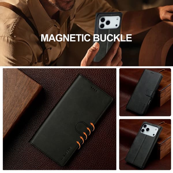 Compatible with iPhone 17 Pro - Flip Cover Protective Wallet Case / Black