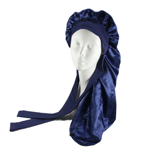 Satin Lång Sovmössa med Ny Båge Huvudband Hatt Satin Perm Hatt Stor Storlek Multi Färg Justerbar navy