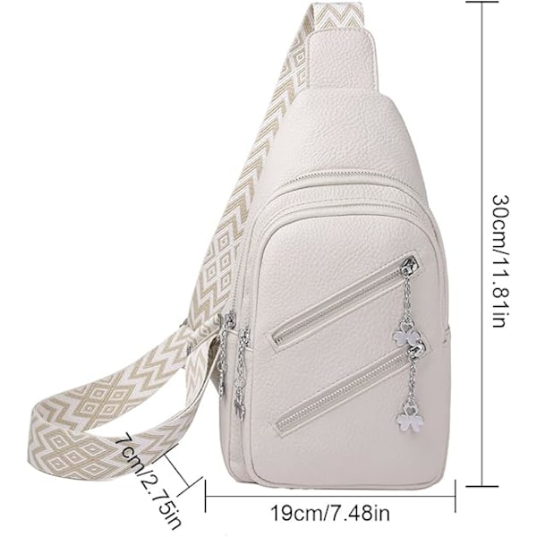 Mjukt läder casual dam crossbody väska bred axelrem sport PU läder axelväska dam bröstväska bröstväska multi fack midje bälte väska White