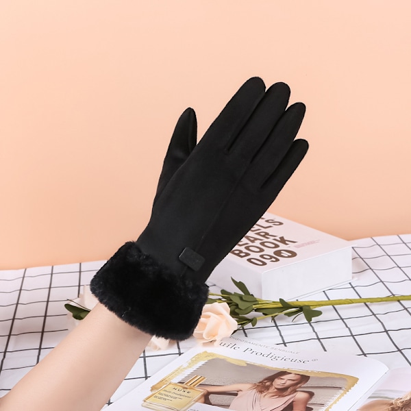 Varm Touchscreen-Vantar, Eleganta Dam Sammet, Höst & Vinter Utomhussporter, Cykling, Elcykel, Tjocka Modehandskar, Svart