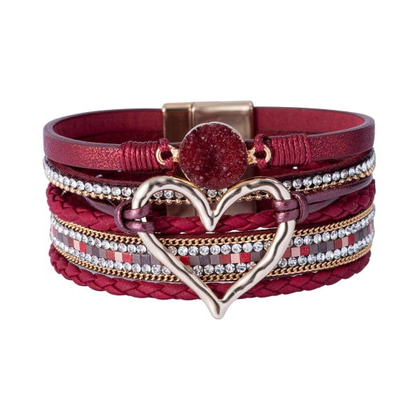 Magnetlås Boho Wrap Armband Lädermanschett Armband Pärlarmband För Kvinnor Stapelbara Infinity Armband Smycken deep red