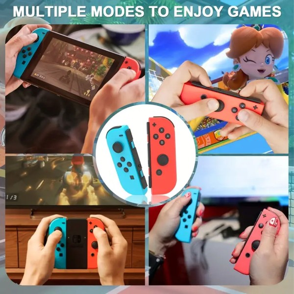 Joycon trådlös handkontroll ersätter Nintendo Switch, stöder väckningsfunktion, vänster och högre fjärrkontroller med handledsband-B blue+yellow