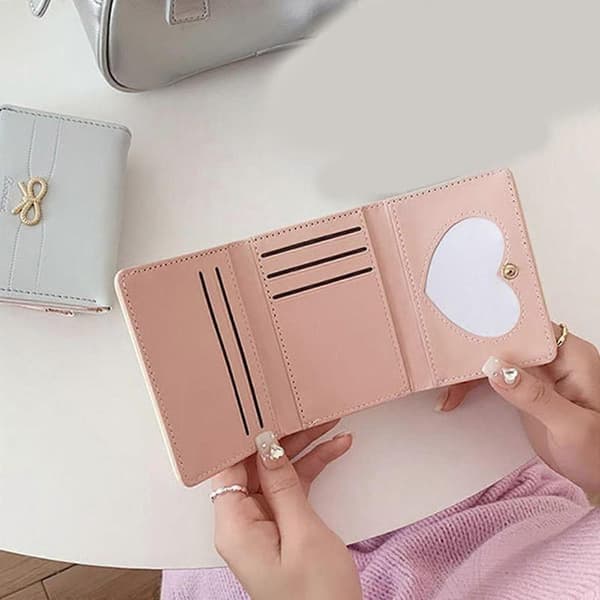 Women's Wallet with Bow Simple Card Exclusive Small Foldable Multiple Card Slots Large Capacity Yellow