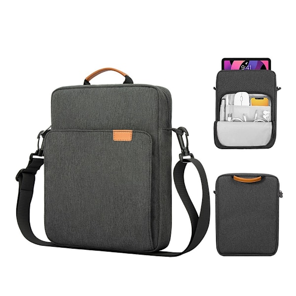 Minimalistisk tablettväska för iPad, passar 11-tums surfplattor och bärbara datorer, enkel axelrem/crossbody-väska (svart grå)