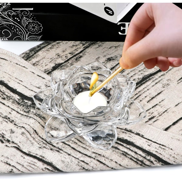 Kinesisk stil transparent kristallglas lotus ljusstake ljusstake lotus lampa romantisk ljus heminredning hantverk ornament (2-pack)