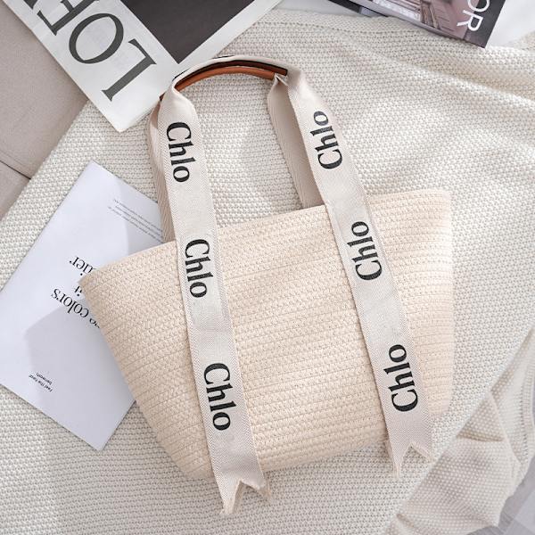 Chl oe Bomullsrep vävd väska handväska turist semester strandväska Off white Chloe Off white